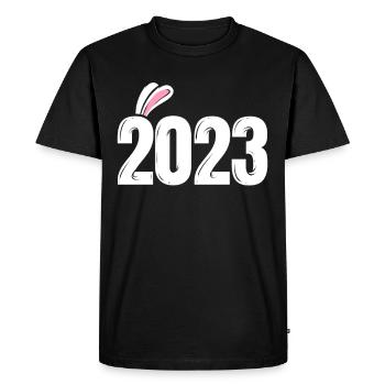 2023 With Rabbit Ears - Chinese New Year - Men's Premium Organic T-Shirt - black - Front - Nico (187cm)
