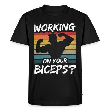 Travaillez sur vos boucles d’entraînement des muscles biceps - T-shirt Premium bio Homme - noir - Devant - Nico (187cm)