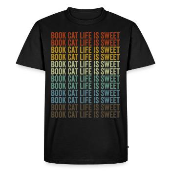 Book Cat Life Is Cute Book Lover Reader Cat - Men's Premium Organic T-Shirt - black - Front - Nico (187cm)