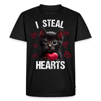 Je vole des cœurs chat - T-shirt Premium bio Homme - noir - Devant - Nico (187cm)