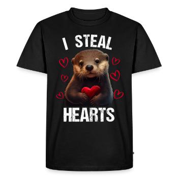 Je vole des cœurs Loutre - T-shirt Premium bio Homme - noir - Devant - Nico (187cm)