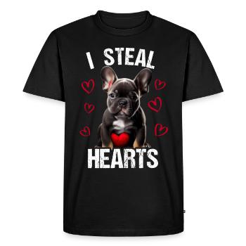 Je vole des cœurs chien Frenchie français bulldog - T-shirt Premium bio Homme - noir - Devant - Nico (187cm)