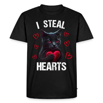 Je vole des cœurs chat - T-shirt Premium bio Homme - noir - Devant - Nico (187cm)