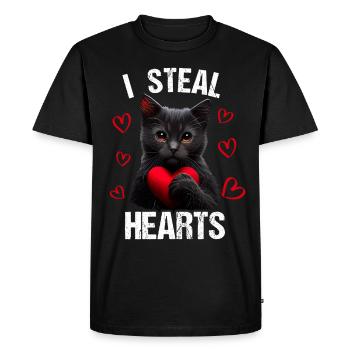 Je vole des cœurs chat - T-shirt Premium bio Homme - noir - Devant - Nico (187cm)