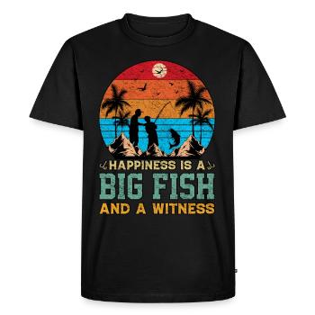 Le bonheur est un gros poisson et un témoin de la pêche - T-shirt Premium bio Homme - noir - Devant - Nico (187cm)