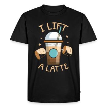 Je soulève un buveur de caféine de café au lait - T-shirt Premium bio Homme - noir - Devant - Nico (187cm)