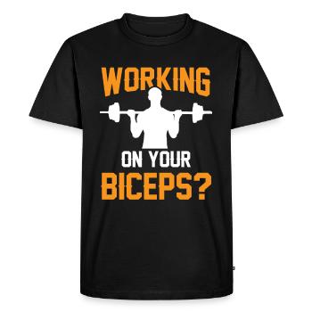 Travaillez vos biceps, vos biceps, vos boucles, vos muscles - T-shirt Premium bio Homme - noir - Devant - Nico (187cm)
