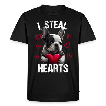 Je vole des cœurs chien Frenchie français bulldog - T-shirt Premium bio Homme - noir - Devant - Nico (187cm)