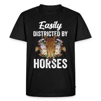 Easily distracted by horses rider horse riding - Men's Premium Organic T-Shirt - black - Front - Nico (187cm)