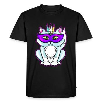 Chat Kawaii mignon avec masque violet pour Mardi Gras - T-shirt Premium bio Homme - noir - Devant - Nico (187cm)