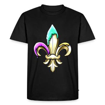 Fleur de lys dorée avec vert pourpre et or - T-shirt Premium bio Homme - noir - Devant - Nico (187cm)