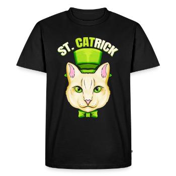 Chat avec boucle verte et chapeau cylindrique St Catrick - T-shirt Premium bio Homme - noir - Devant - Nico (187cm)
