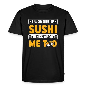 Je me demande si les sushis pensent aussi à moi - T-shirt Premium bio Homme - noir - Devant - Nico (187cm)