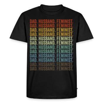Père. Mari. Féministe. Féministe libérale - T-shirt Premium bio Homme - noir - Devant - Nico (187cm)