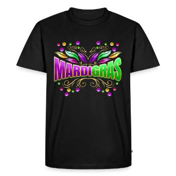 Lettrage avec des perles et des plumes pour Mardi Gras - T-shirt Premium bio Homme - noir - Devant - Nico (187cm)