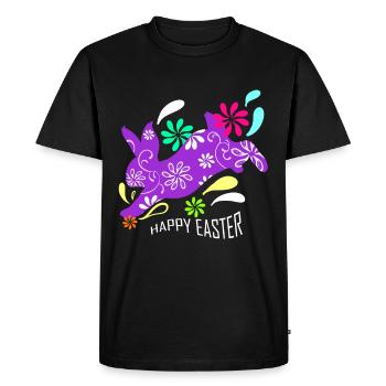 Lapin de Pâques violet avec des fleurs à Pâques heureuses - T-shirt Premium bio Homme - noir - Devant - Nico (187cm)