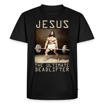 Jesus The Ultimate Deadlifter Christian Gym Funny - Men's Premium Organic T-Shirt - black - Front - Nico (187cm)
