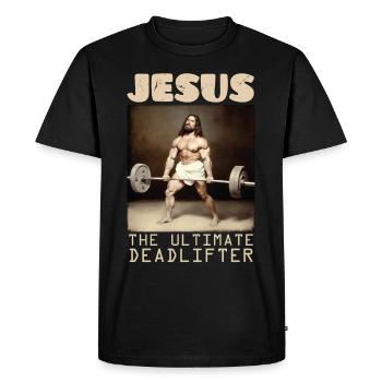 Jesus The Ultimate Deadlifter Christian Gym Funny - Men's Premium Organic T-Shirt - black - Front - Nico (187cm)