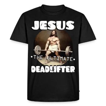 Jesus The Ultimate Deadlifter Christian Gym Funny - Men's Premium Organic T-Shirt - black - Front - Nico (187cm)