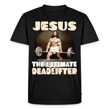 Jesus The Ultimate Deadlifter Christian Gym Funny - Men's Premium Organic T-Shirt - black - Front - Nico (187cm)