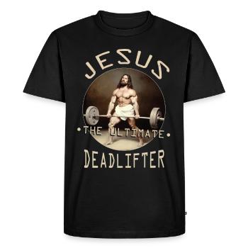 Jesus The Ultimate Deadlifter Christian Gym Funny - Men's Premium Organic T-Shirt - black - Front - Nico (187cm)