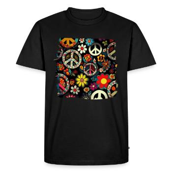 Hippie Festival Love Vintage Peace Sign - Men's Premium Organic T-Shirt - black - Front - Nico (187cm)