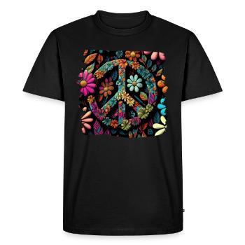 Hippie Festival Love Vintage Peace Sign - Men's Premium Organic T-Shirt - black - Front - Nico (187cm)