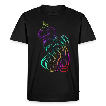 Chat d’ornement coloré dans le style asiatique sur le ronronnement - T-shirt Premium bio Homme - noir - Devant - Nico (187cm)
