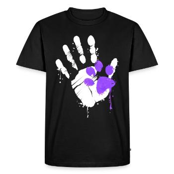 High Five Hand Print With Purple Paw Print On - Men's Premium Organic T-Shirt - black - Front - Nico (187cm)