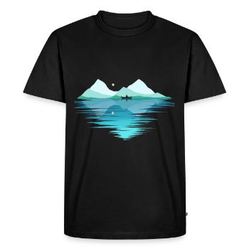 Canoë sur un lac dans les montagnes Au clair de lune sur - T-shirt Premium bio Homme - noir - Devant - Nico (187cm)