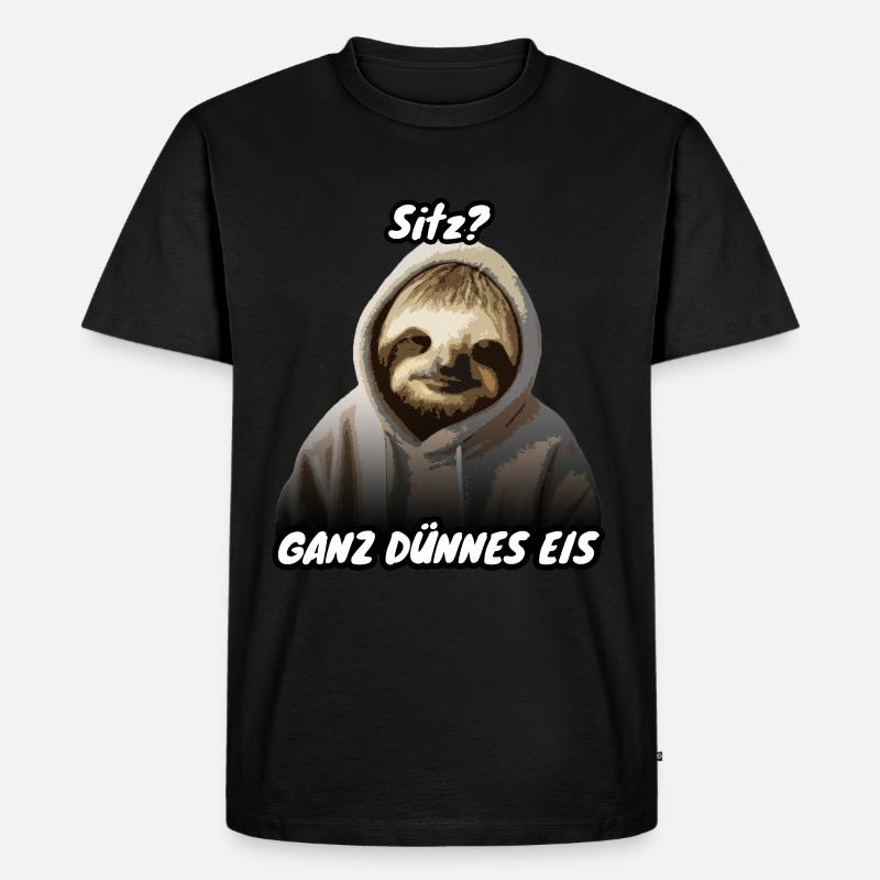 Faultier Spruch Sitz - Männer Premium Bio T-Shirt - Schwarz