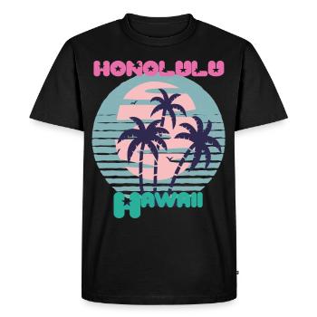 Palm Hawaii Honolulu Vacances Plage Océan - T-shirt Premium bio Homme - noir - Devant - Nico (187cm)