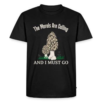 Drôle d’amateur de champignons appelant des morilles - T-shirt Premium bio Homme - noir - Devant - Nico (187cm)