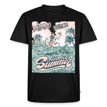 Miami Beach Vacances Floride Palmiers Plage Surf - T-shirt Premium bio Homme - noir - Devant - Nico (187cm)