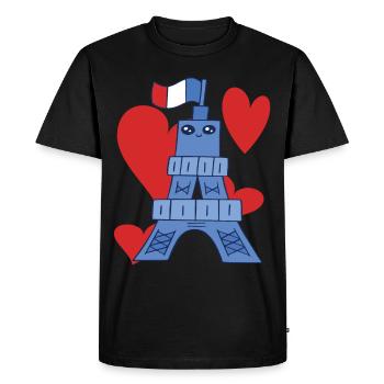 Cute Eiffel Tower Paris Kawaii Parisian souvenir - Men's Premium Organic T-Shirt - black - Front - Nico (187cm)