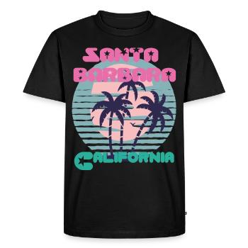 Santa Barbara, Californie, Palmiers, Plage, Océan, - T-shirt Premium bio Homme - noir - Devant - Nico (187cm)