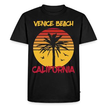 Californie Venice Beach Palm Ocean Surf - T-shirt Premium bio Homme - noir - Devant - Nico (187cm)