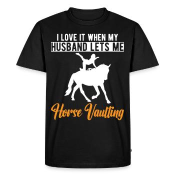 Drôle de cavalier Cheval Femme Sauteuse - T-shirt Premium bio Homme - noir - Devant - Nico (187cm)