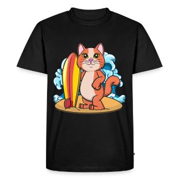 Surfing Cat Whisperer Surfer - T-shirt Premium bio Homme - noir - Devant - Nico (187cm)