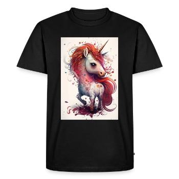 Adorable licorne aux longs cheveux roux - T-shirt Premium bio Homme - noir - Devant - Nico (187cm)