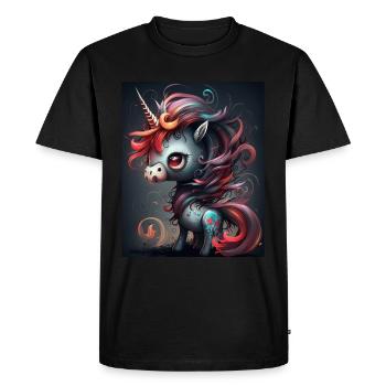 Licorne mignonne avec des cheveux longs colorés - T-shirt Premium bio Homme - noir - Devant - Nico (187cm)