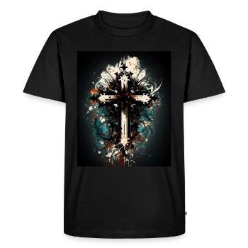 Croix chrétienne abstraite - T-shirt Premium bio Homme - noir - Devant - Nico (187cm)