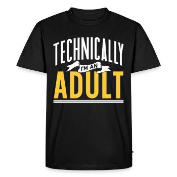 Techniquement, je suis une puberté adulte - T-shirt Premium bio Homme - noir - Devant - Nico (187cm)