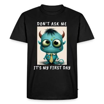 Premier jour au travail Conception de monstres drôles - T-shirt Premium bio Homme - noir - Devant - Nico (187cm)