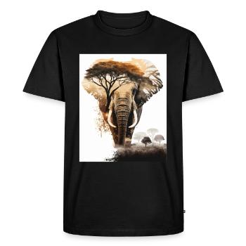 Double exposition éléphant et savane - T-shirt Premium bio Homme - noir - Devant - Nico (187cm)