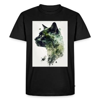 Chat et forêt à double exposition - T-shirt Premium bio Homme - noir - Devant - Nico (187cm)