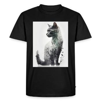 Double exposition Chat et Nature - T-shirt Premium bio Homme - noir - Devant - Nico (187cm)