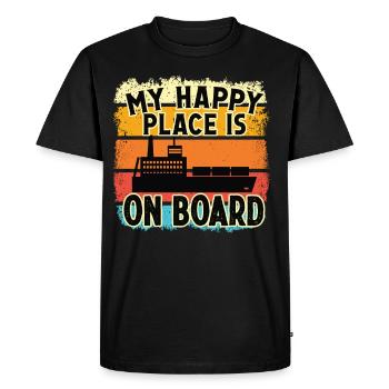 Captain My Happy Place Is On Board Ship Boat - Men's Premium Organic T-Shirt - black - Front - Nico (187cm)