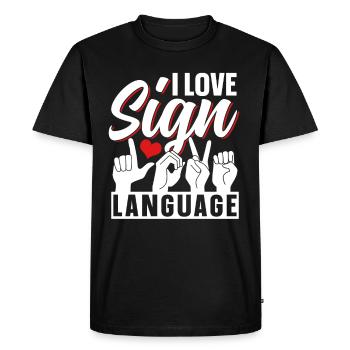 I love Sign Language Sign Awareness - Men's Premium Organic T-Shirt - black - Front - Nico (187cm)