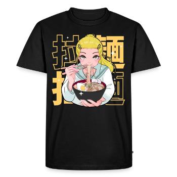 Kawaii Japanese Anime Girl Ramen Noodle - Men's Premium Organic T-Shirt - black - Front - Nico (187cm)